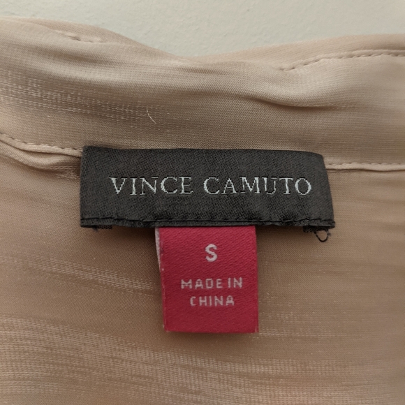 Vince Camuto Tie-Front Blush Collared Blouse Shimmer Pink Button Down Small - Picture 5 of 6